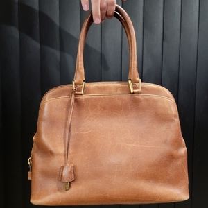 Salvatore Ferragamo Brown Leather Shoulder Bag with Zipper Lock and Key